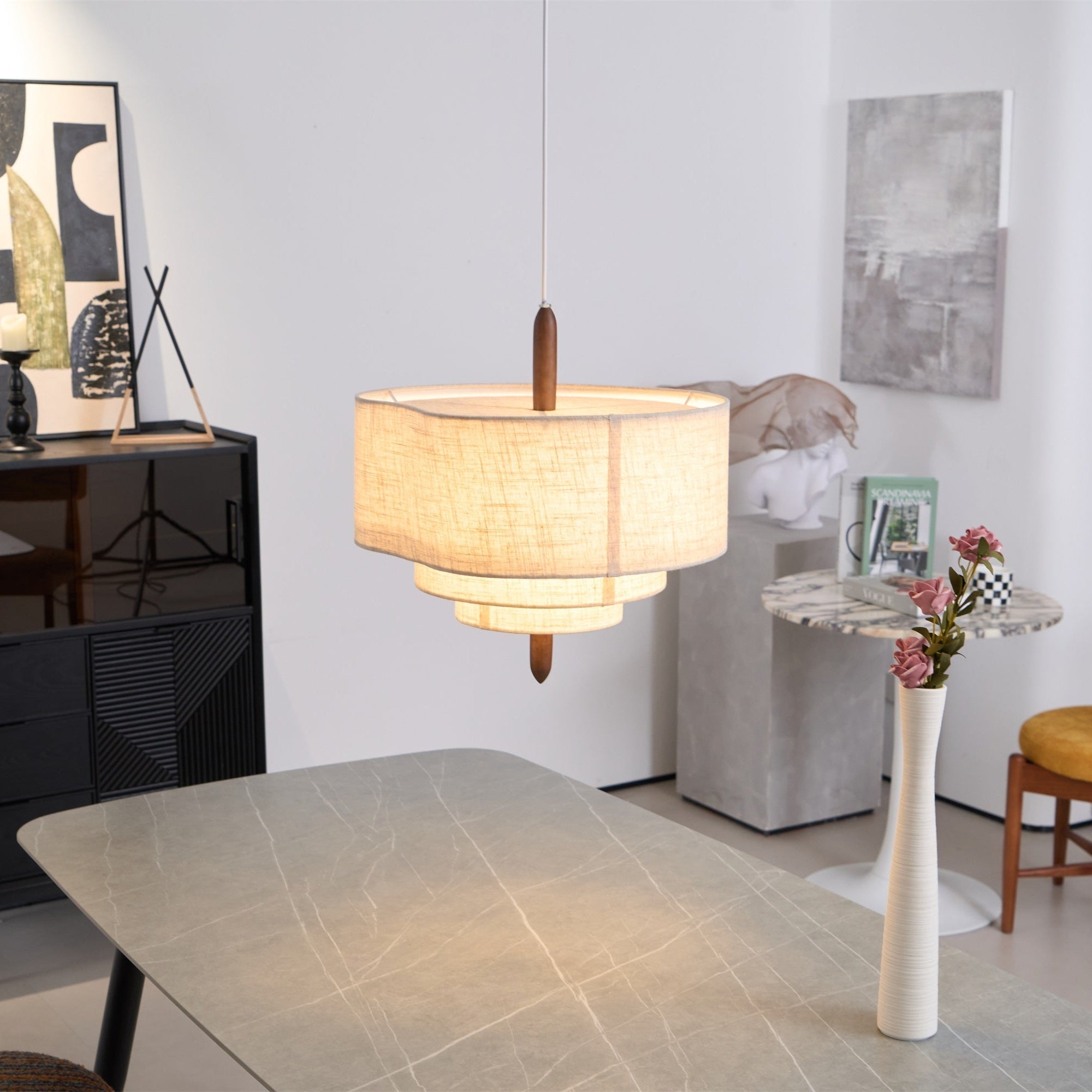 Salemu Elegance Wave Ladder Wood Fabric Pendant Lamp