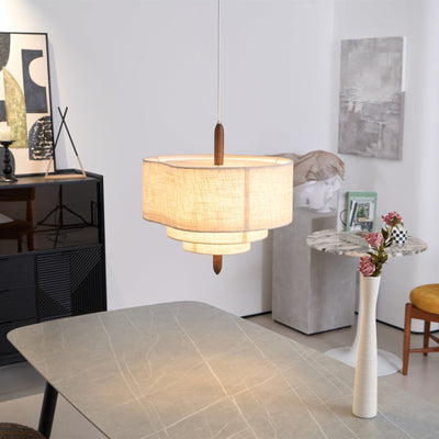 Salemu Elegance Wave Ladder Wood Fabric Pendant Lamp