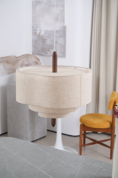 Salemu Elegance Wave Ladder Wood Fabric Pendant Lamp
