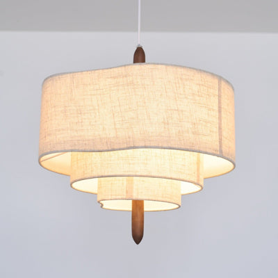 Salemu Elegance Wave Ladder Wood Fabric Pendant Lamp