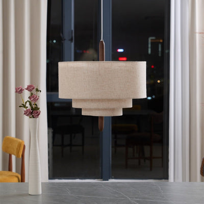 Salemu Elegance Wave Ladder Wood Fabric Pendant Lamp