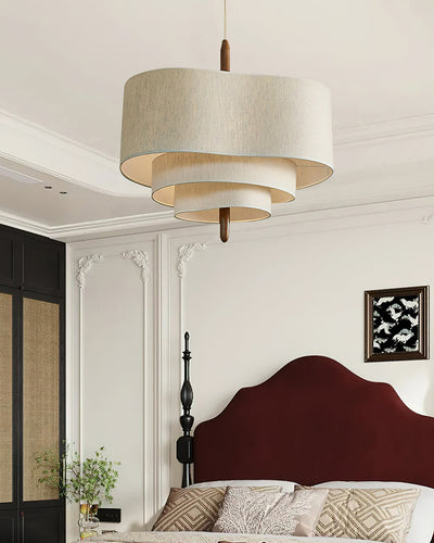 Salemu Elegance Wave Ladder Wood Fabric Pendant Lamp