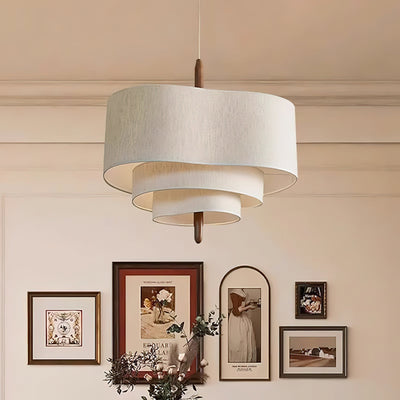 Salemu Elegance Wave Ladder Wood Fabric Pendant Lamp
