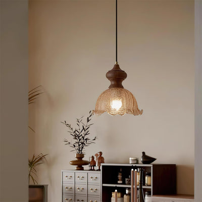 Weiana Pendant Lamp Glass Rippled Scalloped Vintage - Neutral Decor