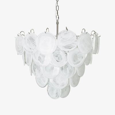 Veloelle Chandelier White Murano Glass Disc Contemporary