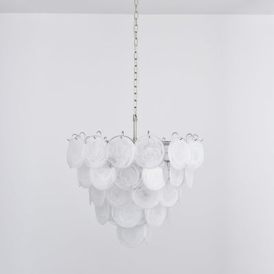 Veloelle Chandelier White Murano Glass Disc Contemporary
