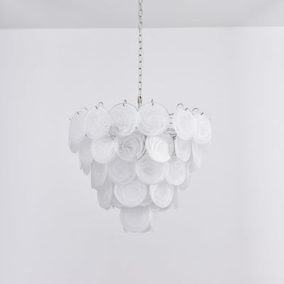 Veloelle Chandelier White Murano Glass Disc Contemporary