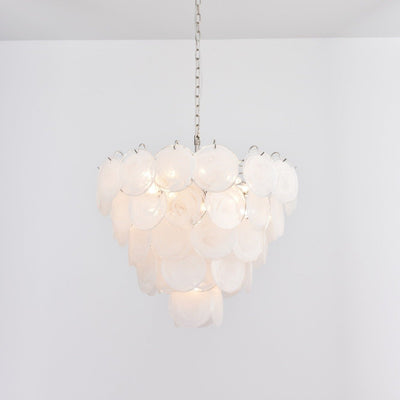 Veloelle Chandelier White Murano Glass Disc Contemporary