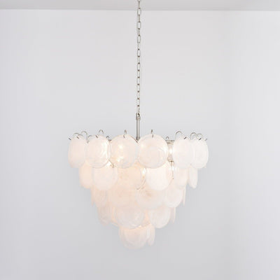 Veloelle Chandelier White Murano Glass Disc Contemporary