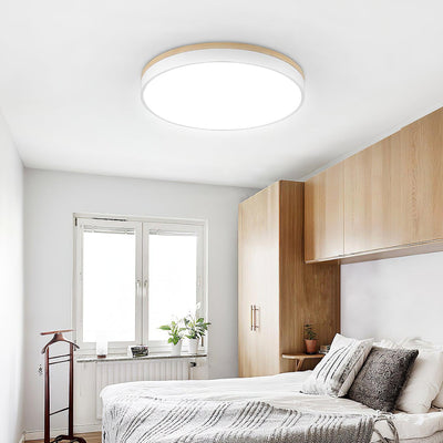 Daelis Ceiling Lamp White Round with Wooden