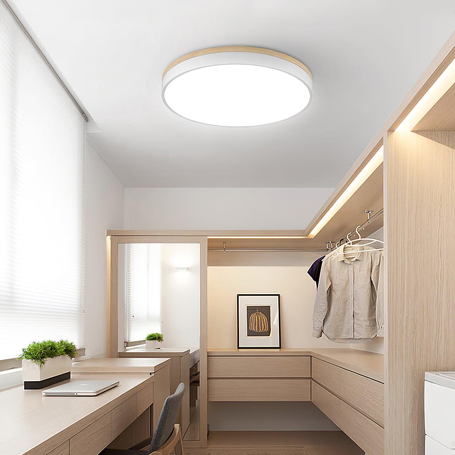 Daelis Ceiling Lamp White Round with Wooden
