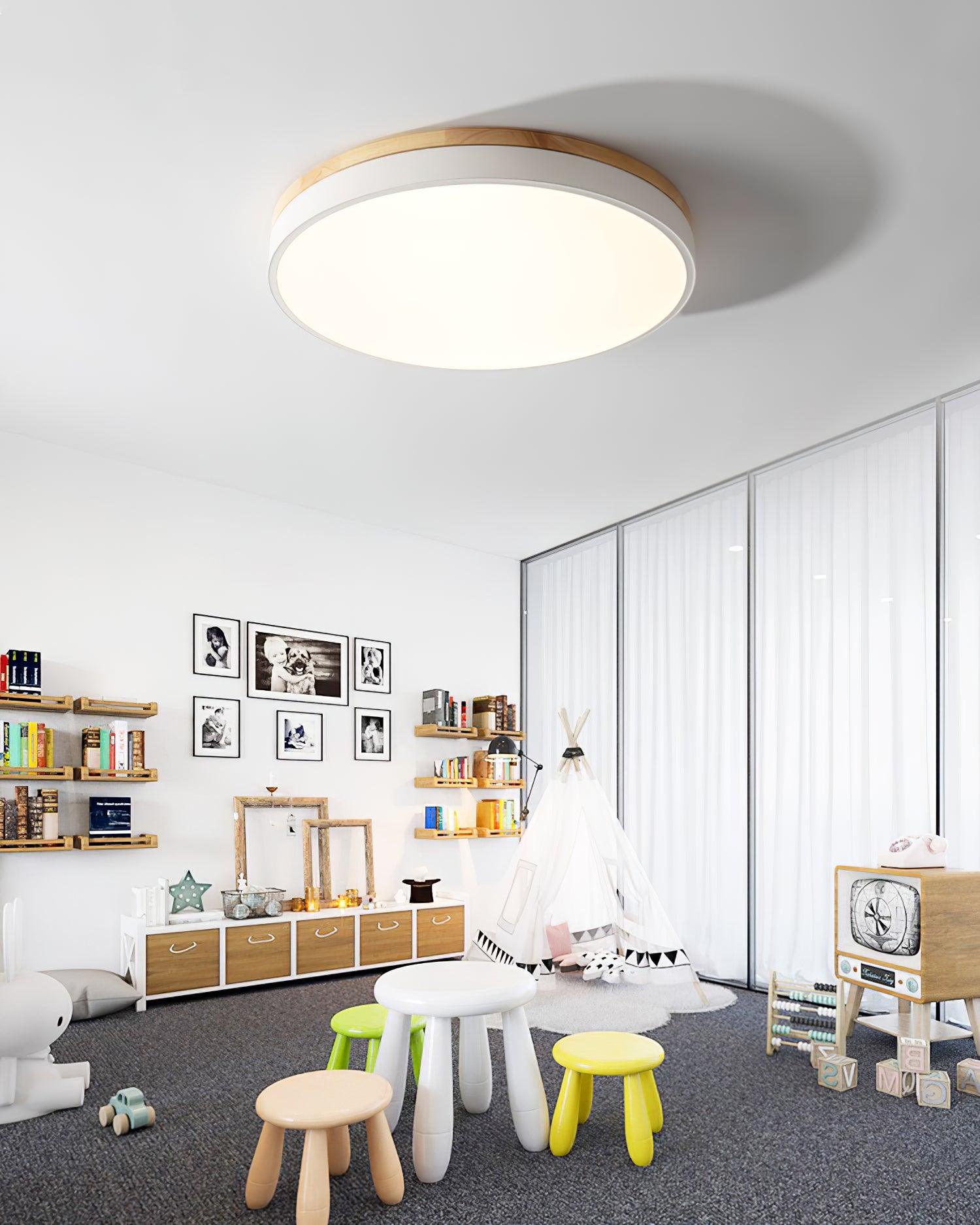 Daelis Ceiling Lamp White Round with Wooden