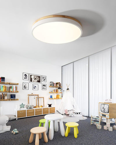 Daelis Ceiling Lamp White Round with Wooden