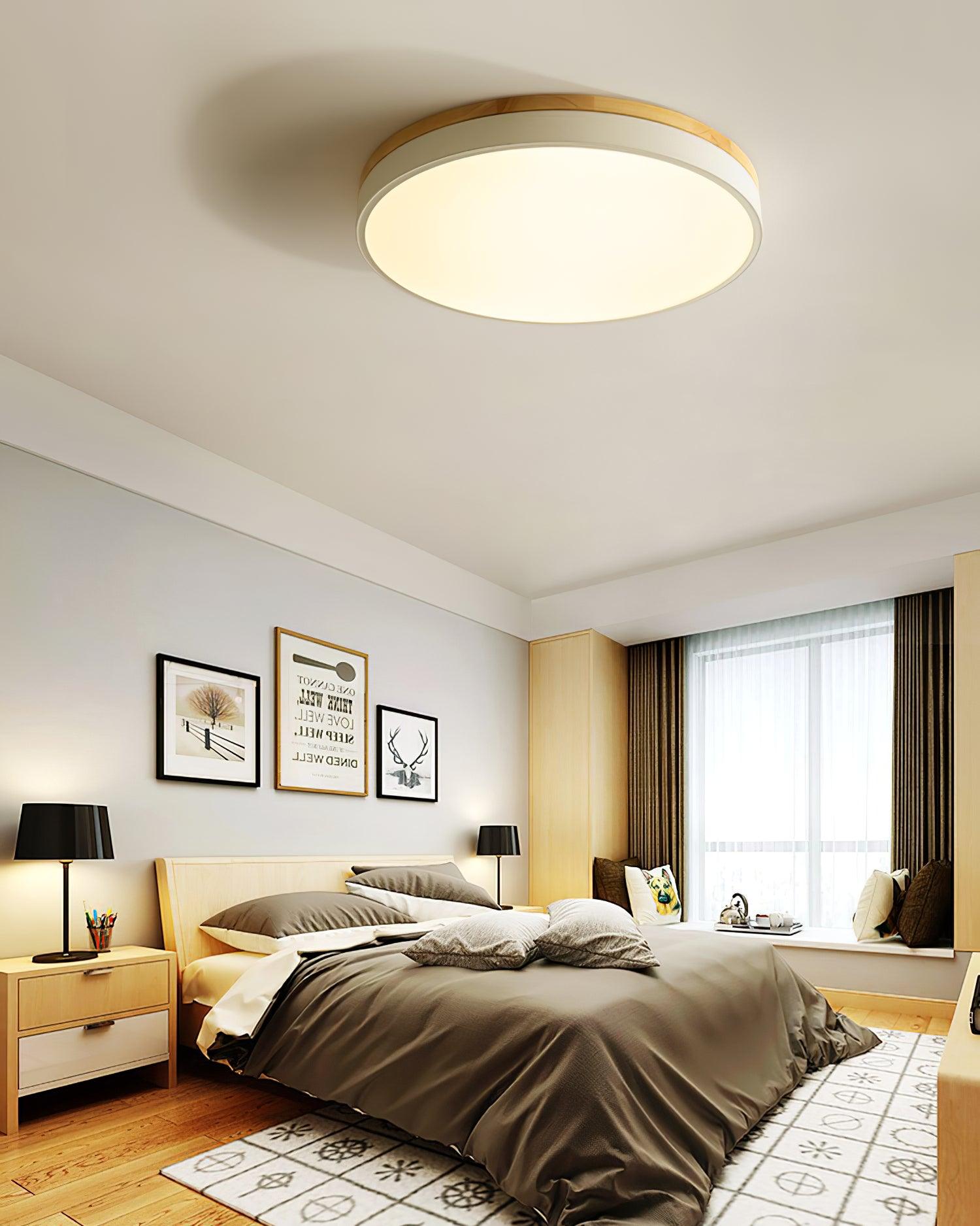 Daelis Ceiling Lamp White Round with Wooden