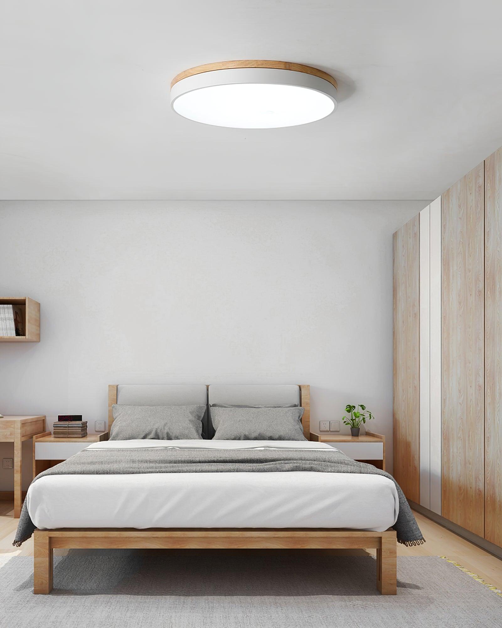 Daelis Ceiling Lamp White Round with Wooden