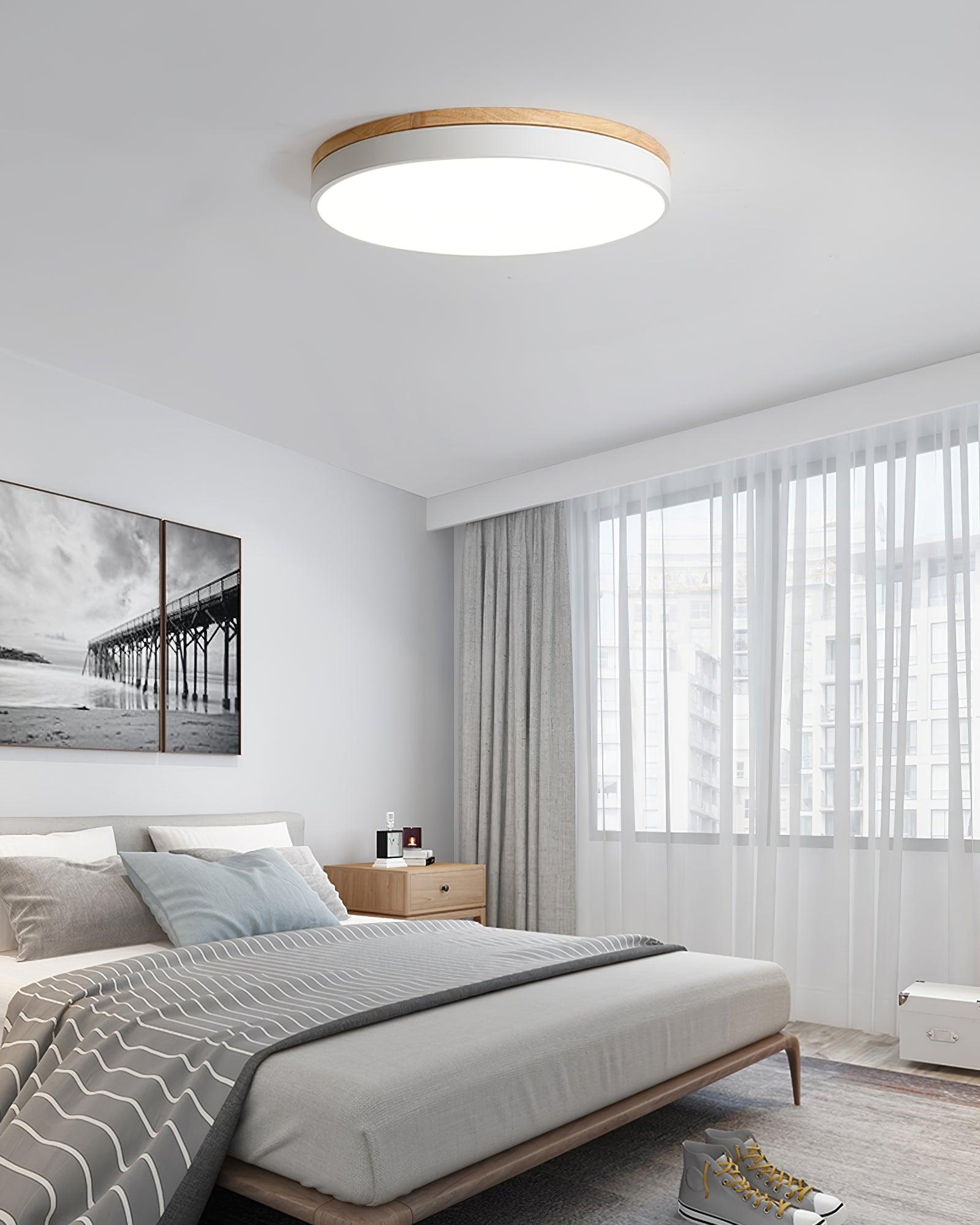 Daelis Ceiling Lamp White Round with Wooden