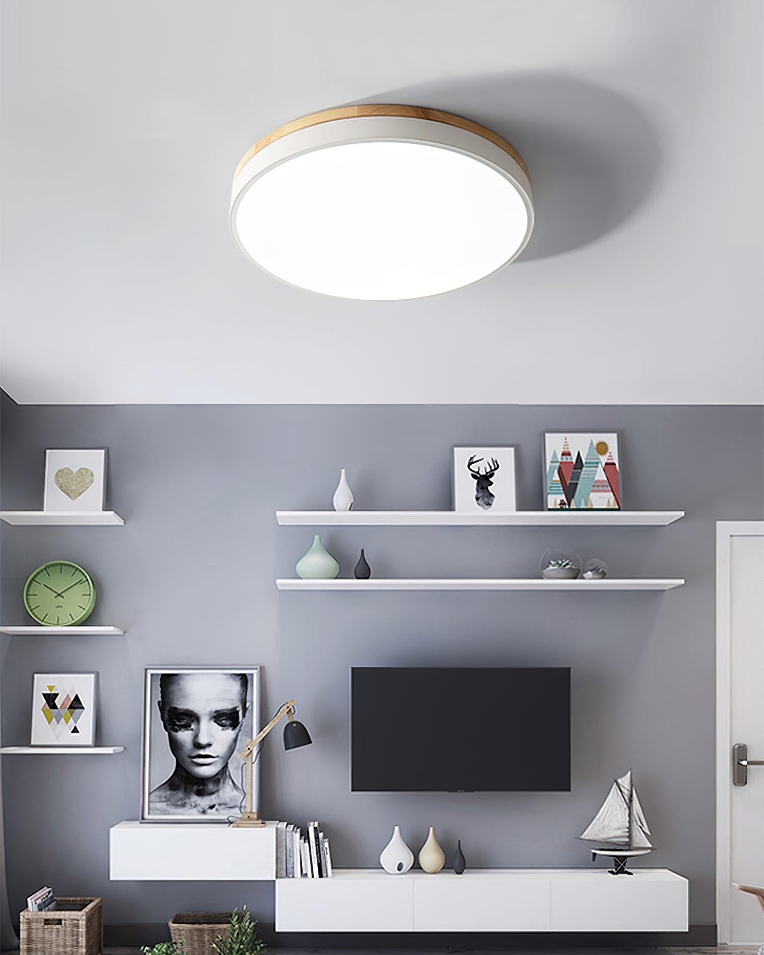 Daelis Ceiling Lamp White Round with Wooden