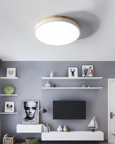 Daelis Ceiling Lamp White Round with Wooden