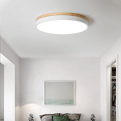 Daelis Ceiling Lamp White Round with Wooden