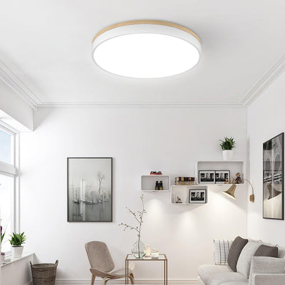 Daelis Ceiling Lamp White Round with Wooden