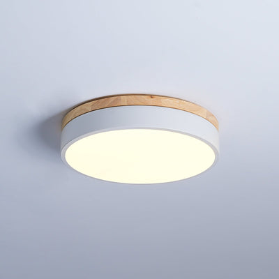 Daelis Ceiling Lamp White Round with Wooden