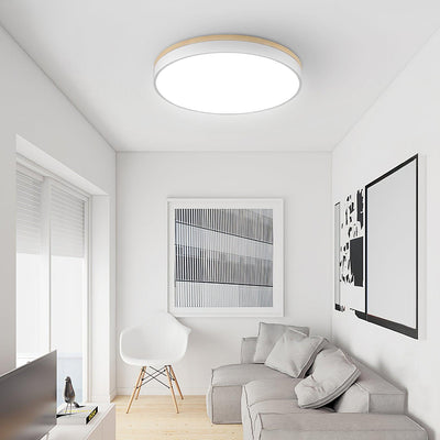 Daelis Ceiling Lamp White Round with Wooden