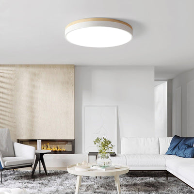 Daelis Ceiling Lamp White Round with Wooden