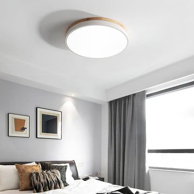 Daelis Ceiling Lamp White Round with Wooden
