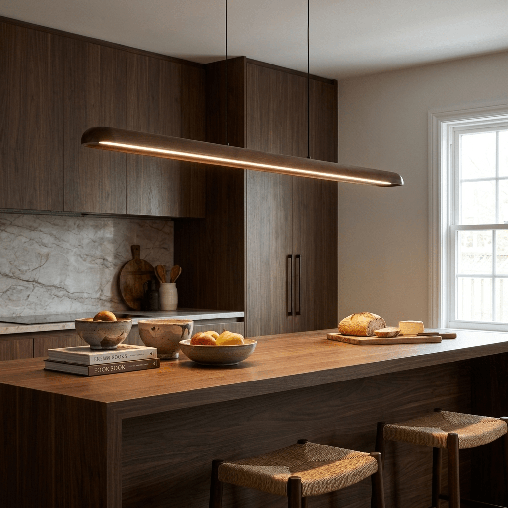 Wide Wood Linear Pendant Light