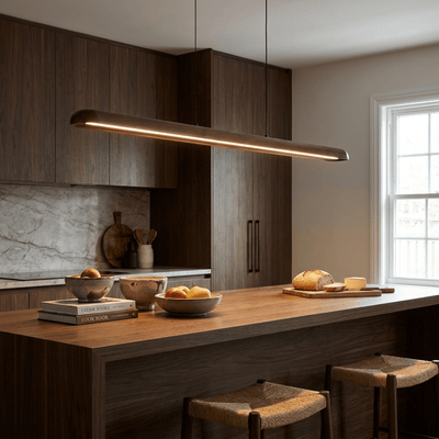 Wide Wood Linear Pendant Light