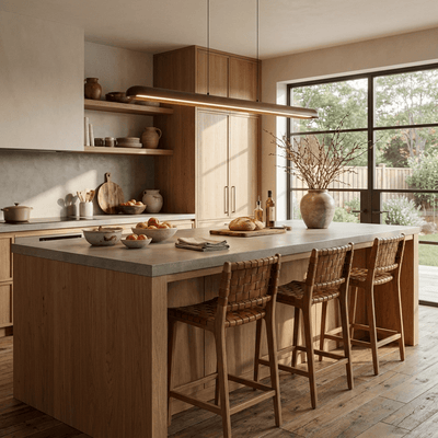 Wide Wood Linear Pendant Light