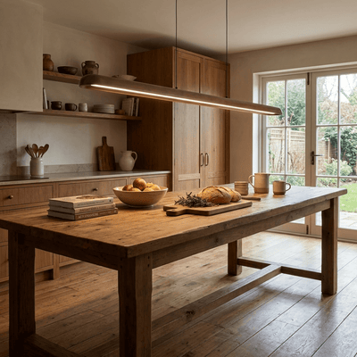 Wide Wood Linear Pendant Light