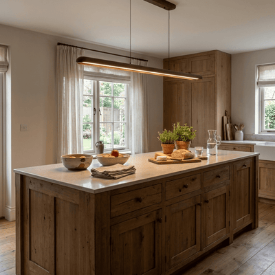 Wide Wood Linear Pendant Light