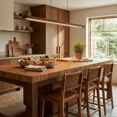 Wide Wood Linear Pendant Light