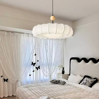 Embers Traditional Natural Veil Wood Fabric Pendant Light