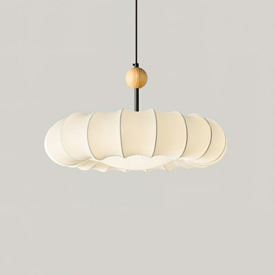 Embers Traditional Natural Veil Wood Fabric Pendant Light