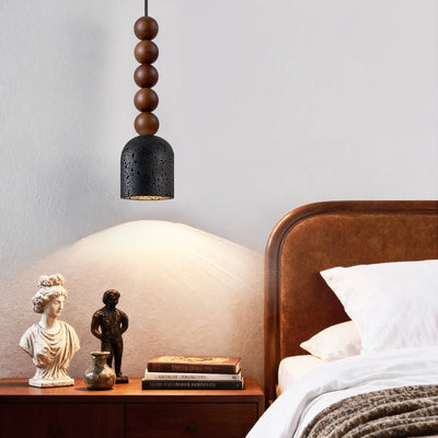 Tavirine Wood Bead Travertine Pendant Light