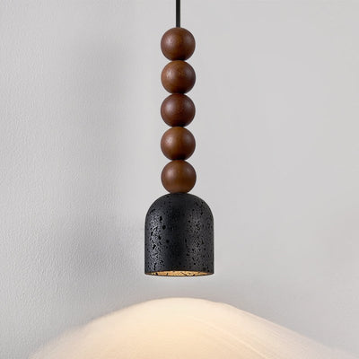 Tavirine Wood Bead Travertine Pendant Light