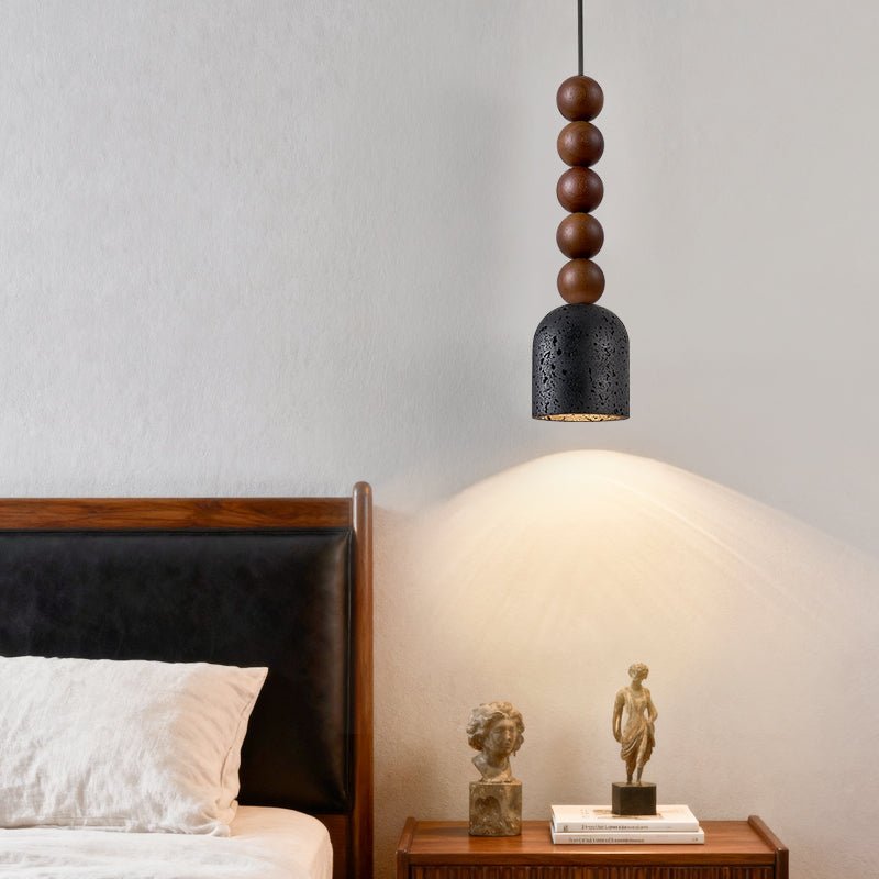 Tavirine Wood Bead Travertine Pendant Light