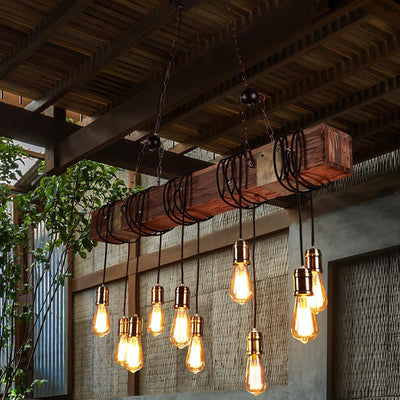 Wexb Chandelier Wooden Beam Edison Bulb Rustic Farmhouse