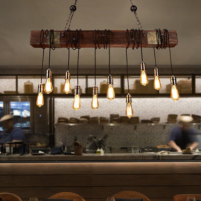 Wexb Chandelier Wooden Beam Edison Bulb Rustic Farmhouse