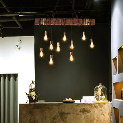 Wexb Chandelier Wooden Beam Edison Bulb Rustic Farmhouse