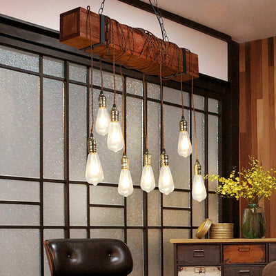 Wexb Chandelier Wooden Beam Edison Bulb Rustic Farmhouse