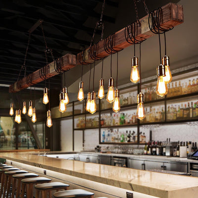 Wexb Chandelier Wooden Beam Edison Bulb Rustic Farmhouse
