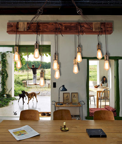Wexb Chandelier Wooden Beam Edison Bulb Rustic Farmhouse