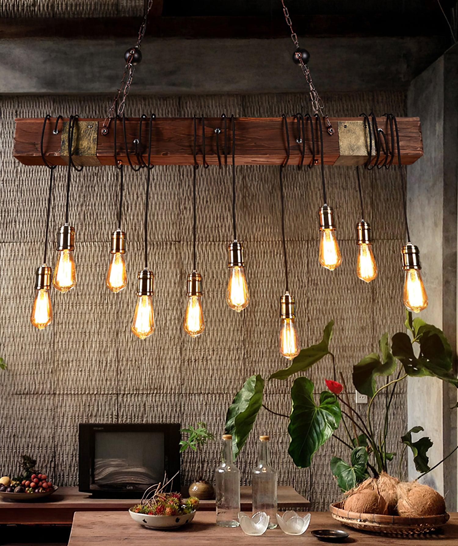 Wexb Chandelier Wooden Beam Edison Bulb Rustic Farmhouse