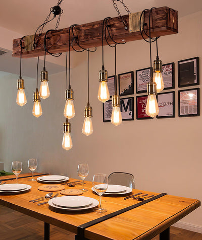 Wexb Chandelier Wooden Beam Edison Bulb Rustic Farmhouse