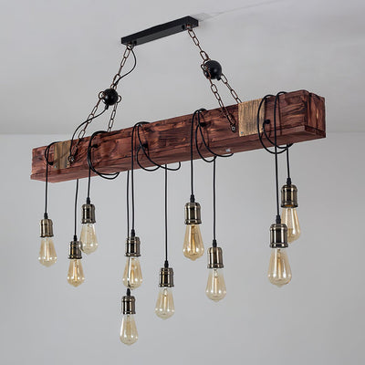 Wexb Chandelier Wooden Beam Edison Bulb Rustic Farmhouse
