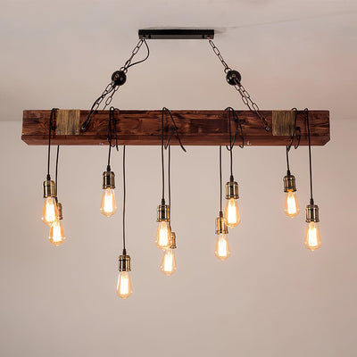 Wexb Chandelier Wooden Beam Edison Bulb Rustic Farmhouse