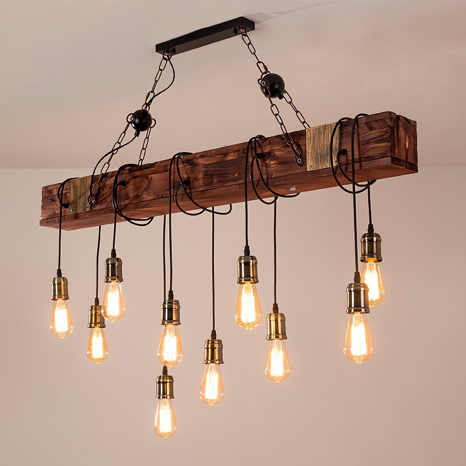 Wexb Chandelier Wooden Beam Edison Bulb Rustic Farmhouse
